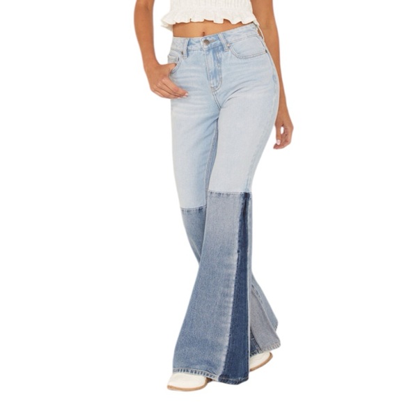 Shyanne Bell Bottom Jeans - Light and Dark Blue - Picture 3 of 16
